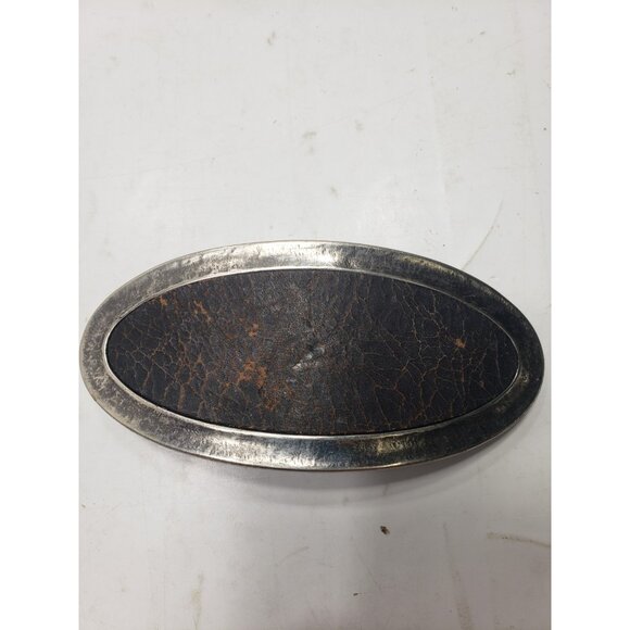 Set Of 3 Vintage Leather Snakeskin Oval Shaped Solid Brass Belt Buckles - Picture 4 of 10